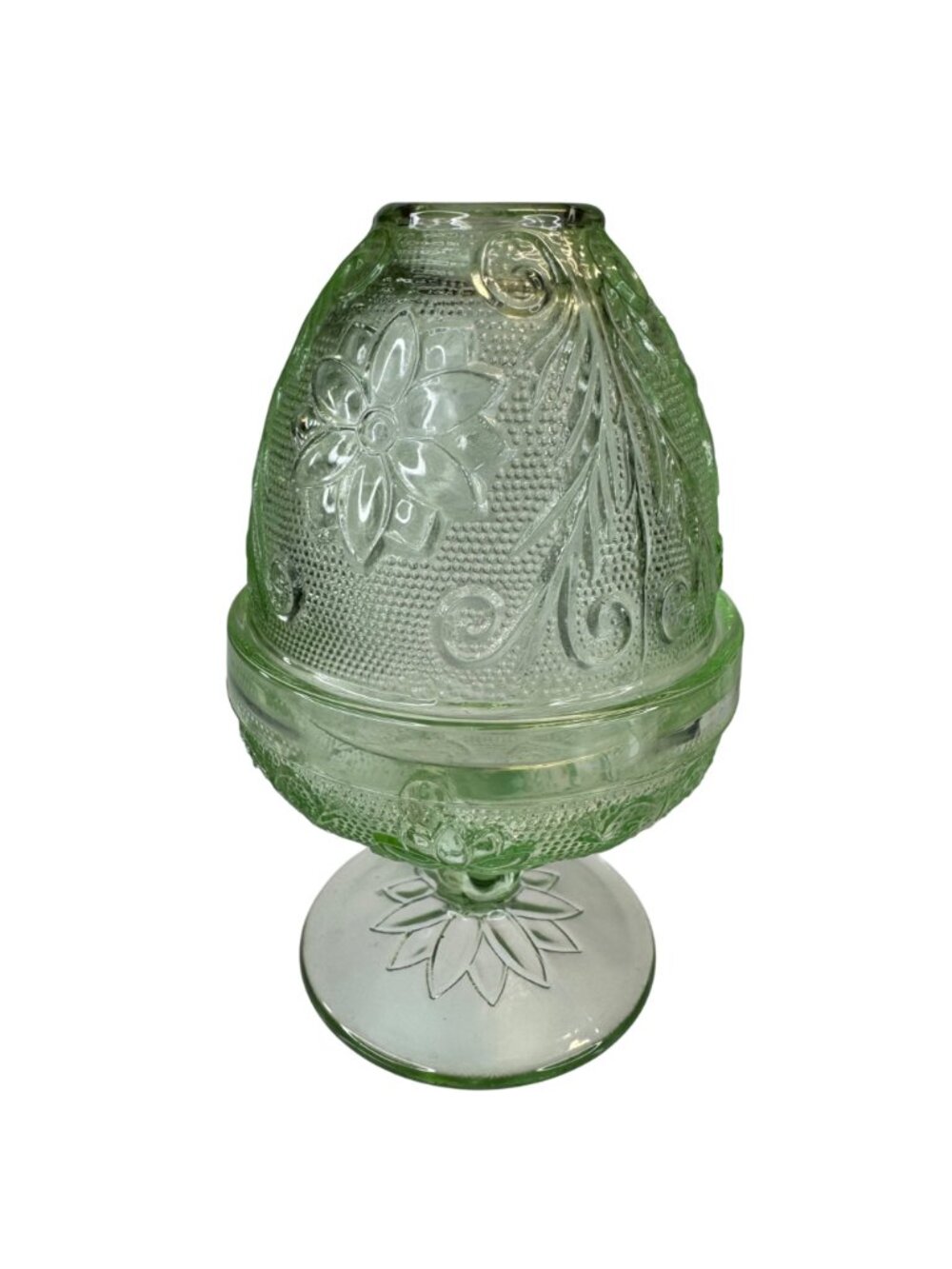 Tiara Indiana Glass Chantilly Green Fairy Lamp 2-pc Candleholder Decor Vtg 70s - Picture 4 of 16